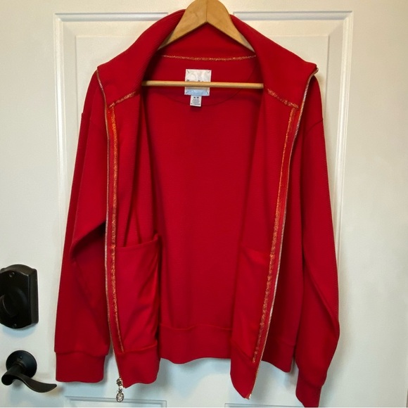 Tommy Bahama Women’s Knit Ottoman Full Zip-Up Jacket Sz M Tango Red EUC - Picture 4 of 12